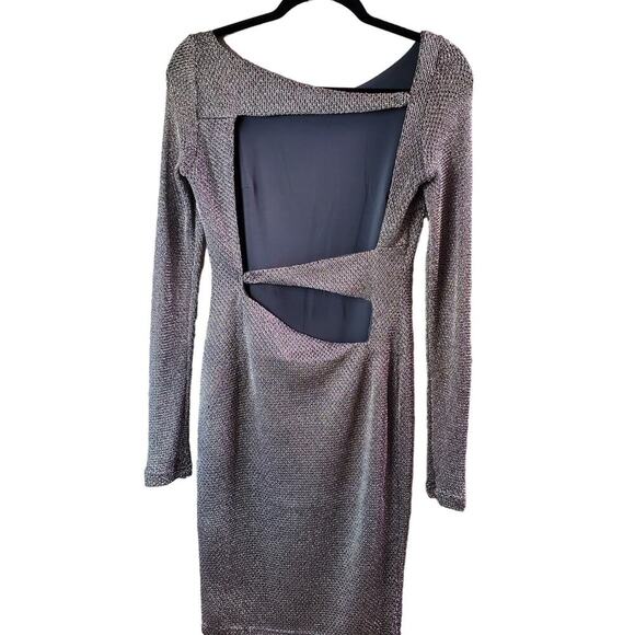 Silver Metallic Long Sleeve Dress With Open Back Size S - Picture 4 of 5